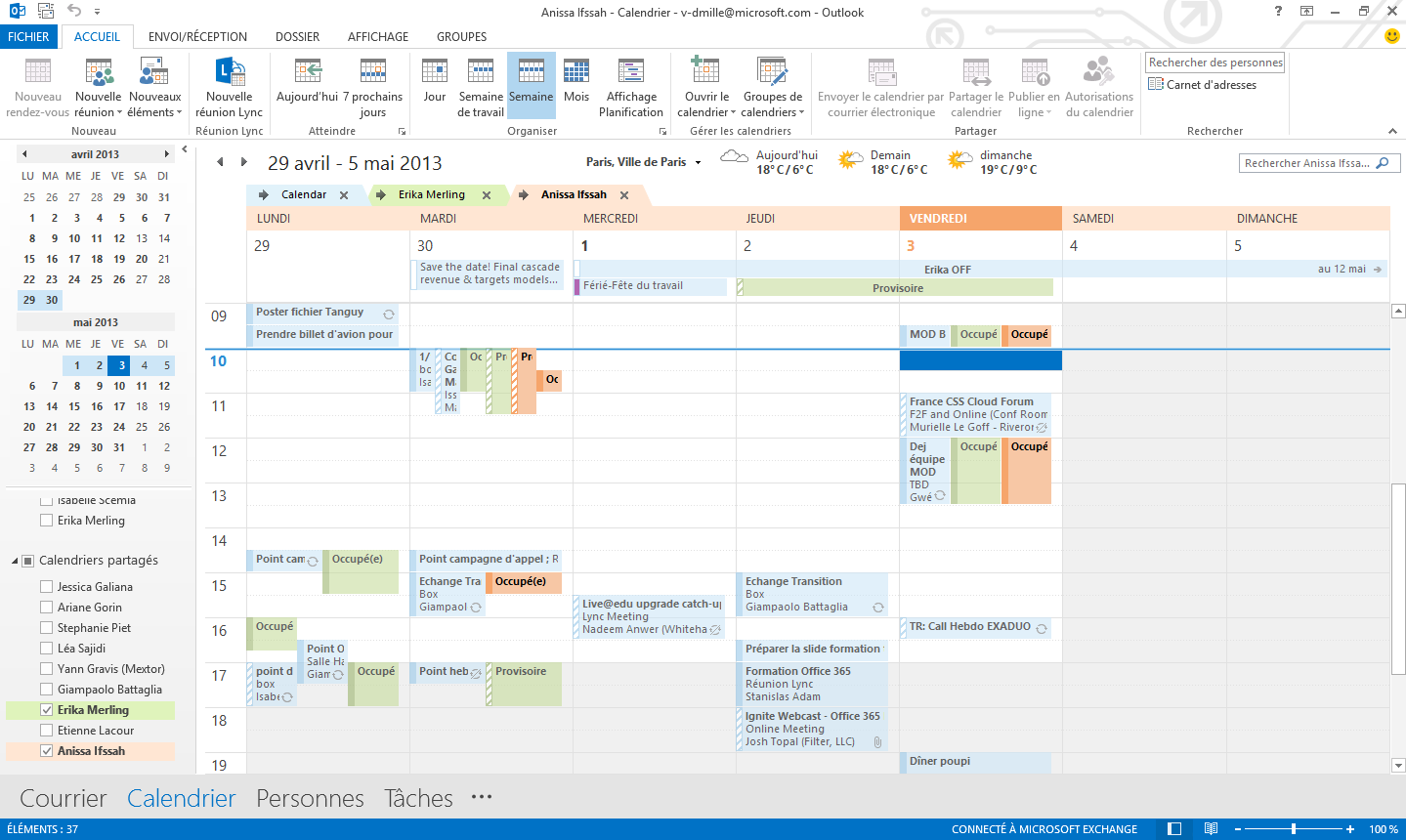 Visualiser et partager les calendriers de réunion avec Outlook
